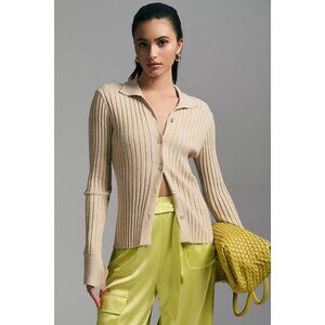 Lea and Viola Cardigan Sweater Size 2X Ribbed Button Front Split Bell Sleeve Tan